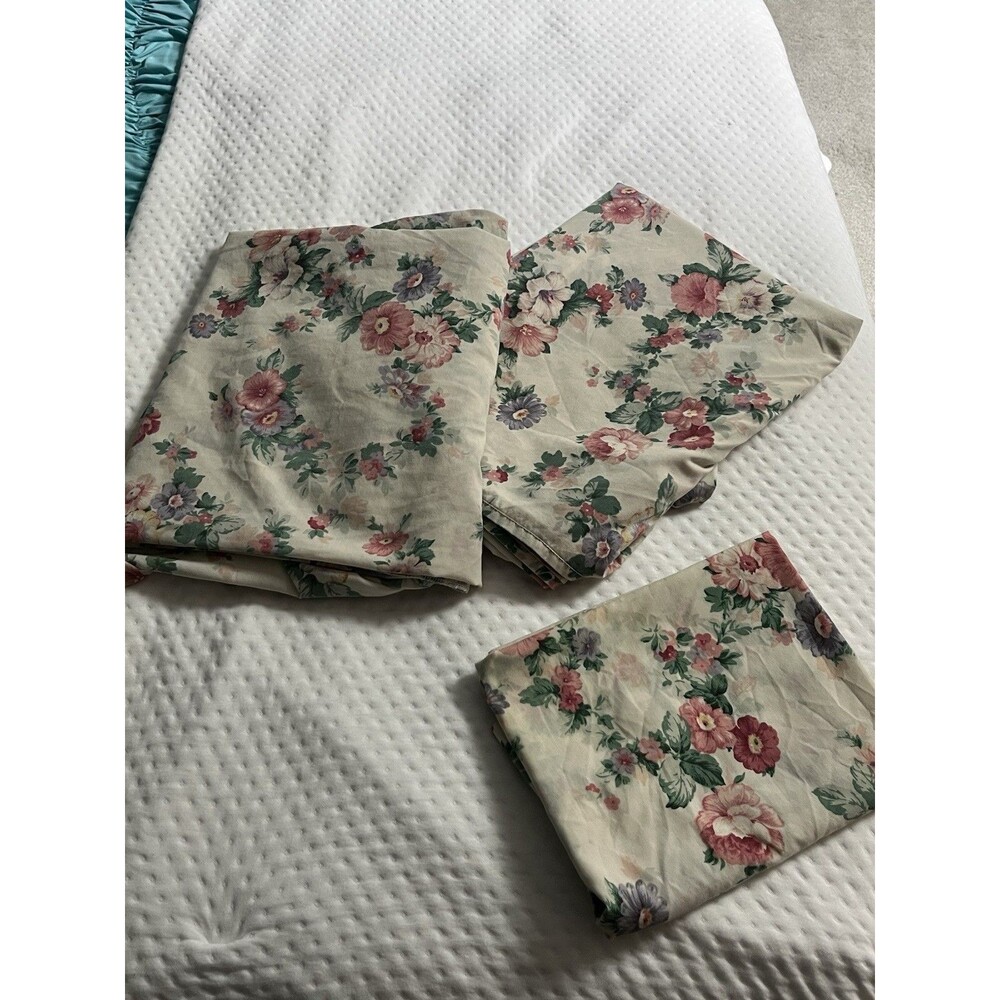 Vintage Dan River Twin Floral Sheet Set Flat Contour Bottom Pillowcase 3 Pc